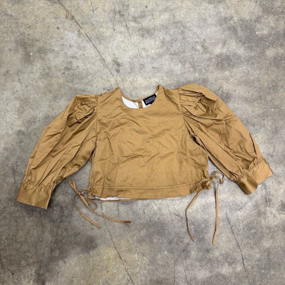 Danielle Bernstein Women Bishop puff Sleeve Top, Beige Dot - Picture 3 of 8